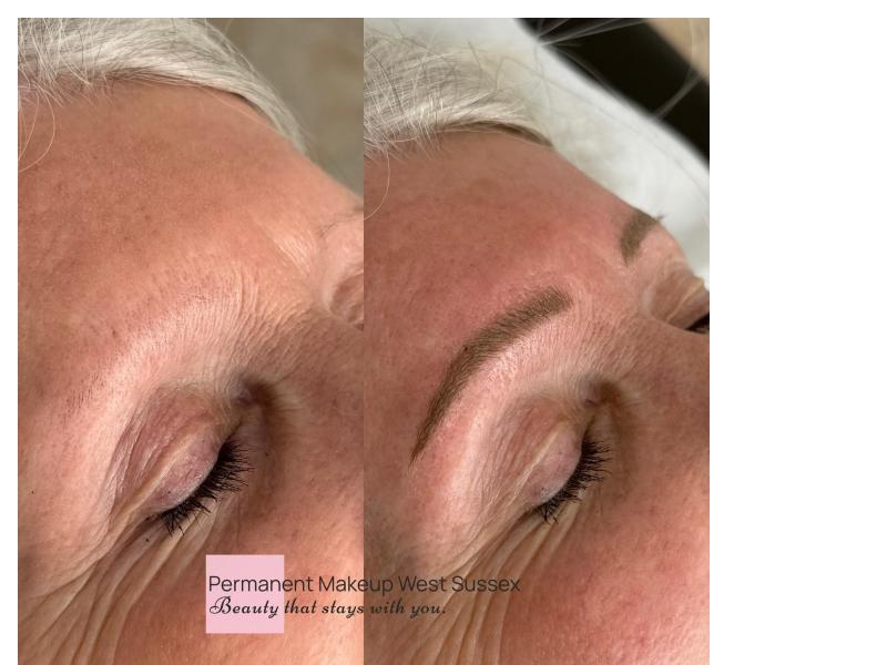 Before and after brow transformation with permanent makeup