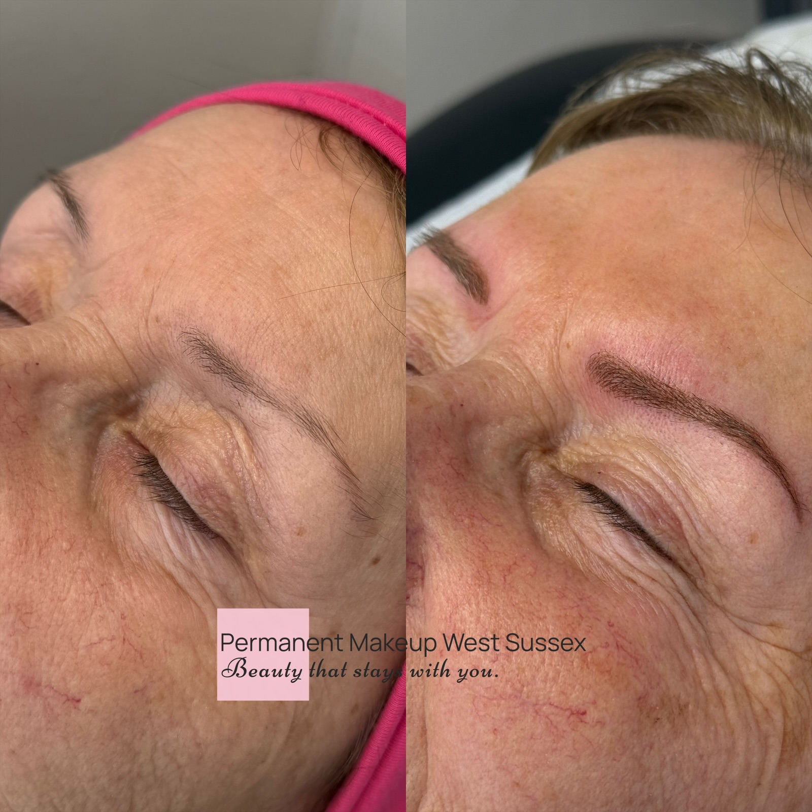 Before and after powder brows on sparse brows