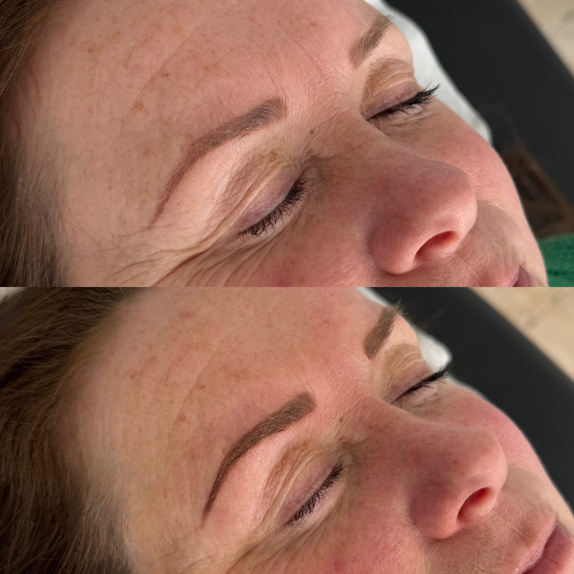 Before and after ombré brows treatment