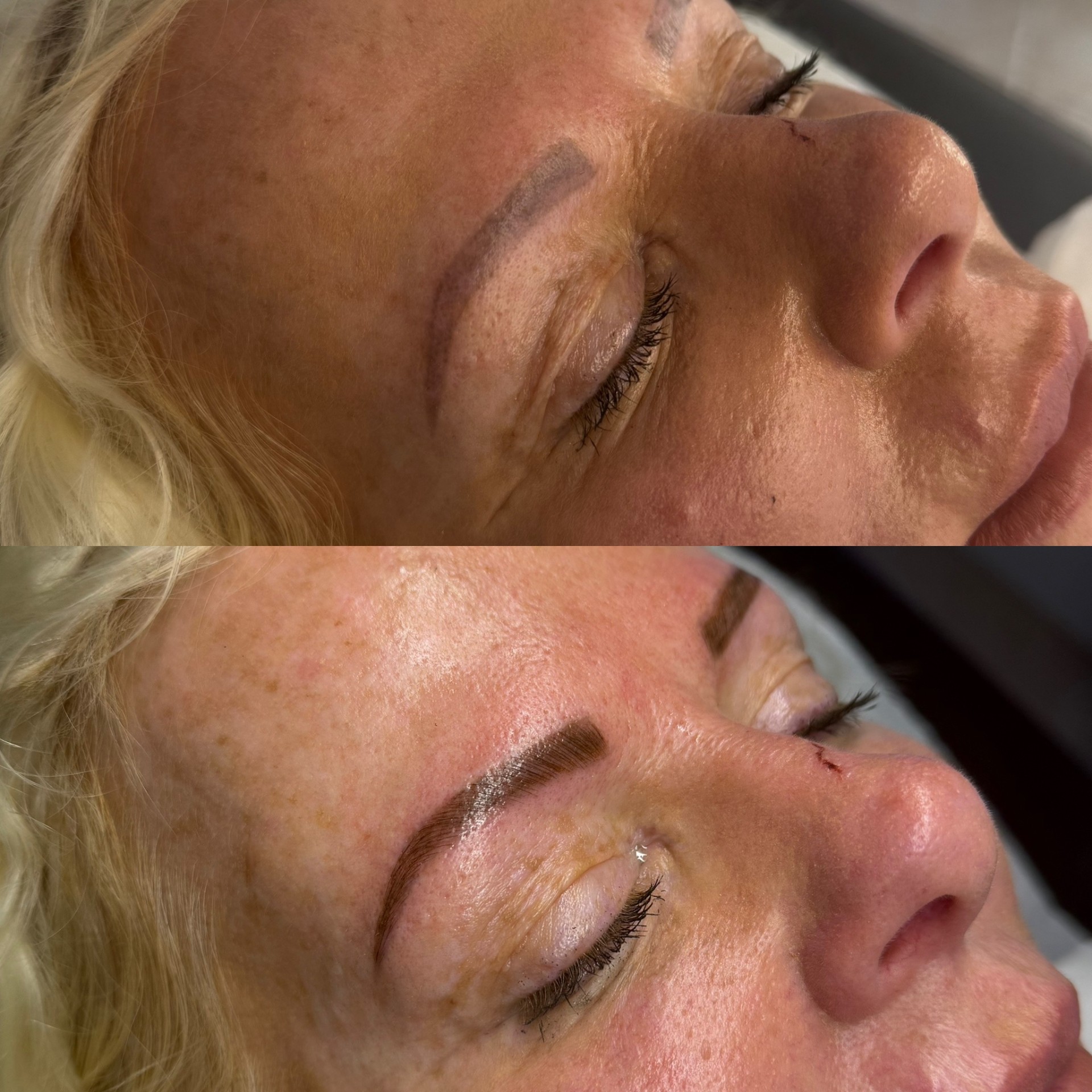 Before and after brow colour refresh and reshape